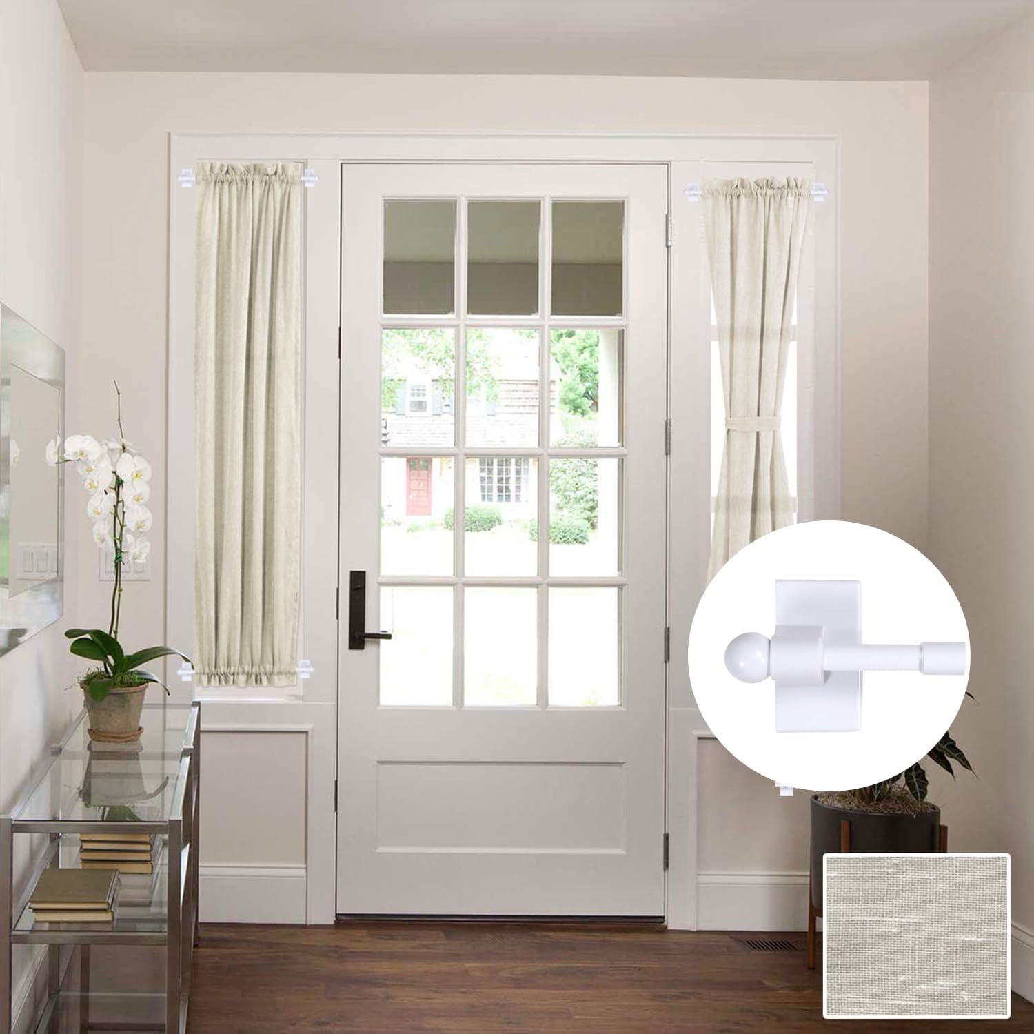 2 PACK 9 To 16 White Magnetic Curtain Rods Bundle Natural 72 inches Linen French Door Curtains