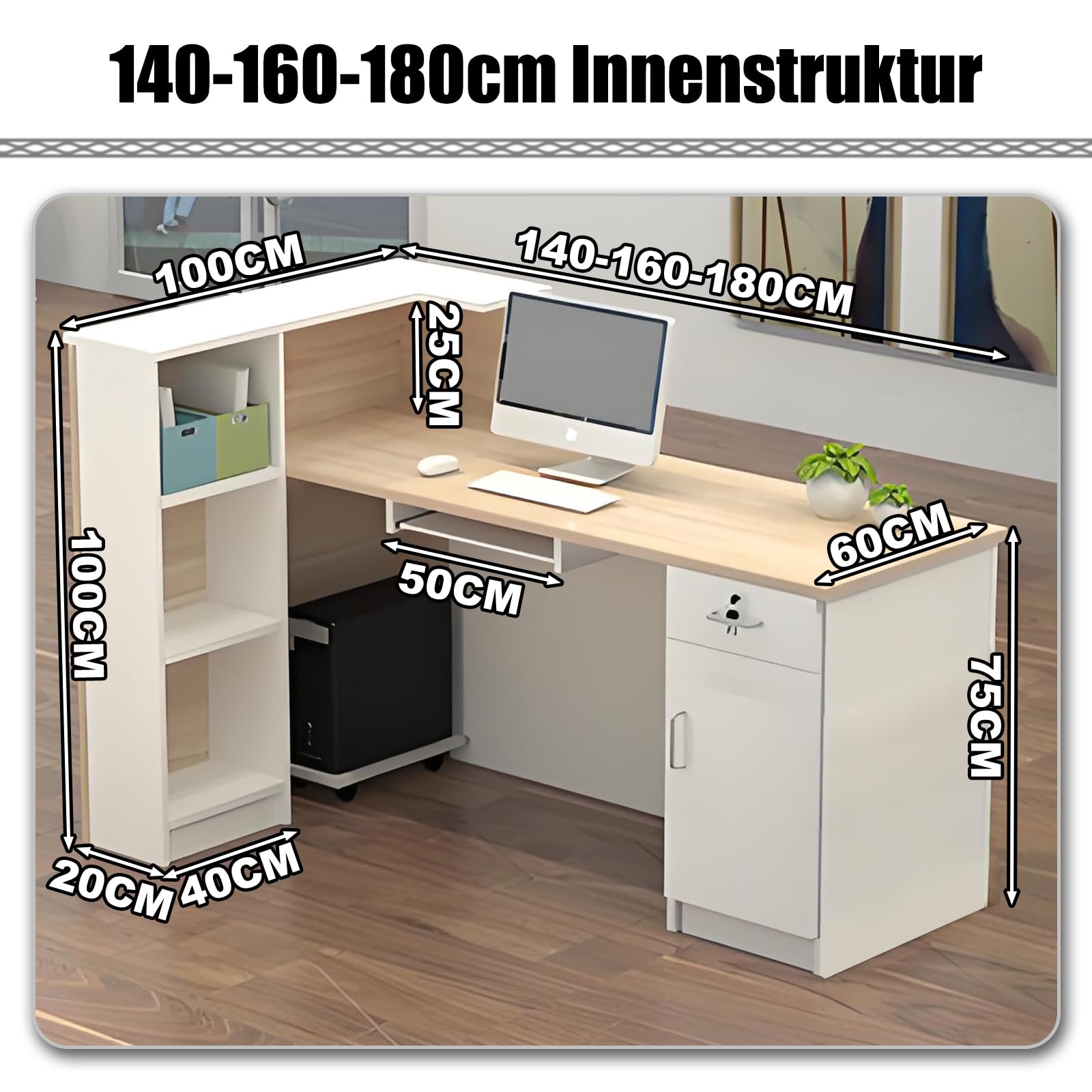 Empfangstheke Rezeptionstheke Verkaufstresen aus Holz mit Stauraum – 100–300 cm Langer Kassentisch Theke für Büro Praxis Friseursalon Kosmetikstudio Laden Empfangsbereich Beratung