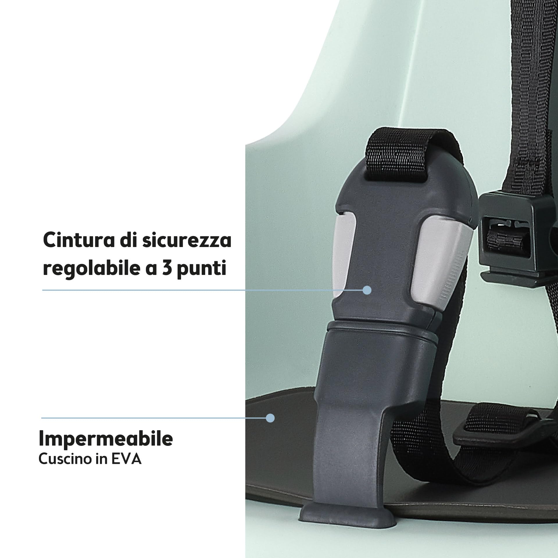 BOBIKE 8012500003 Go Mini Seggiolino Bici Anteriore per Bambini e Neonati per Tubo Sterzo – Sicuro, Regolabile, Confortevole ed Elegante per Bambini da 9 Mesi a 3 Anni, Fino a 15kg, Menta Marshmallow