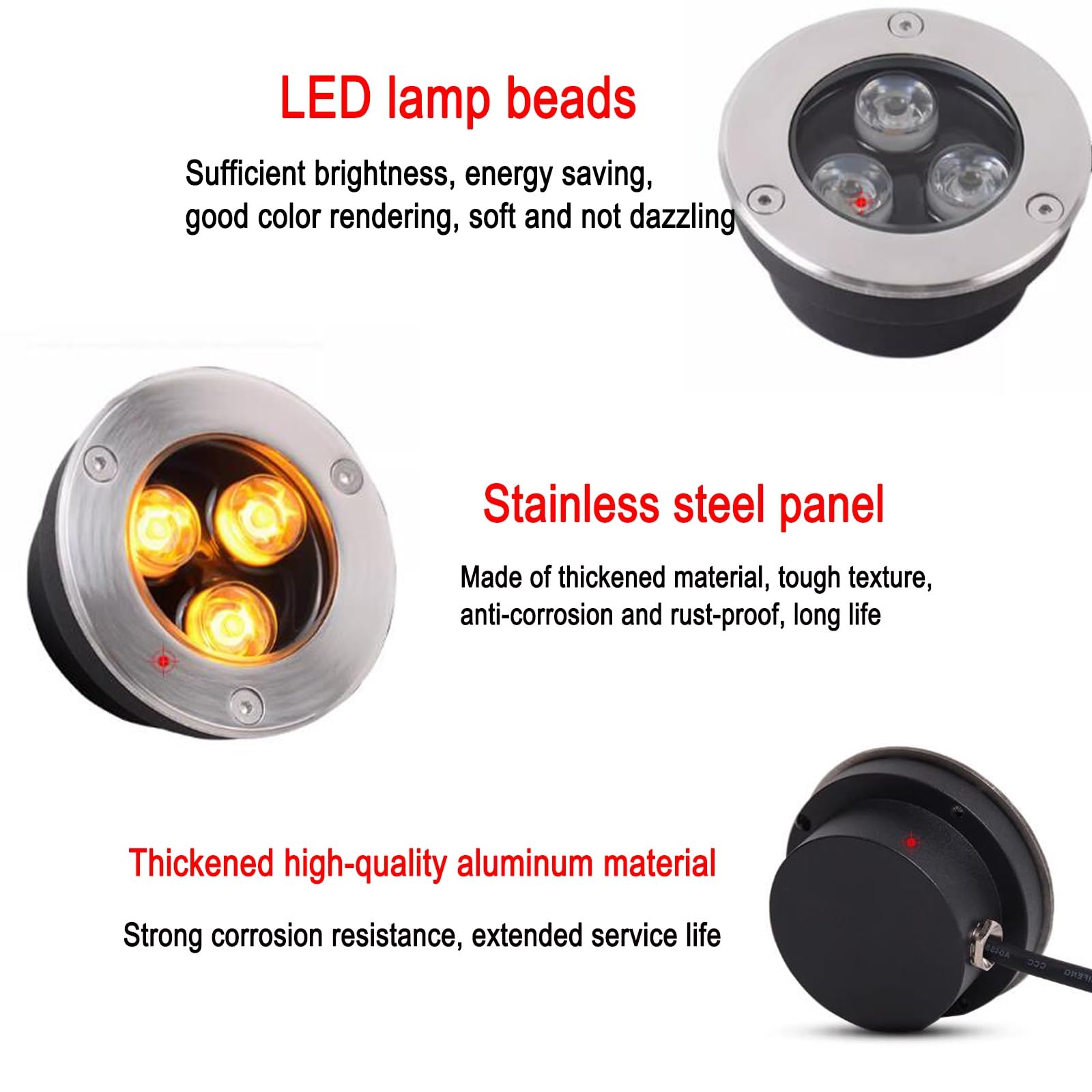 Oświetlenie krajobrazu LED, zewnętrzne oświetlenie podziemne, 3 W, mini kolba, oświetlenie LED, IP67, wodoodporne, okrągłe, wbudowane zewnętrzne oświetlenie ogrodowe, na placy, patio