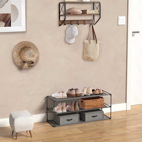 Miniatura 3 de Jerry & Maggie Zapatero apilable de 3 niveles de 39 pulgadas de ancho, material no tejido, capacidad de 12-15 pares, 39 pulgadas de ancho x 11