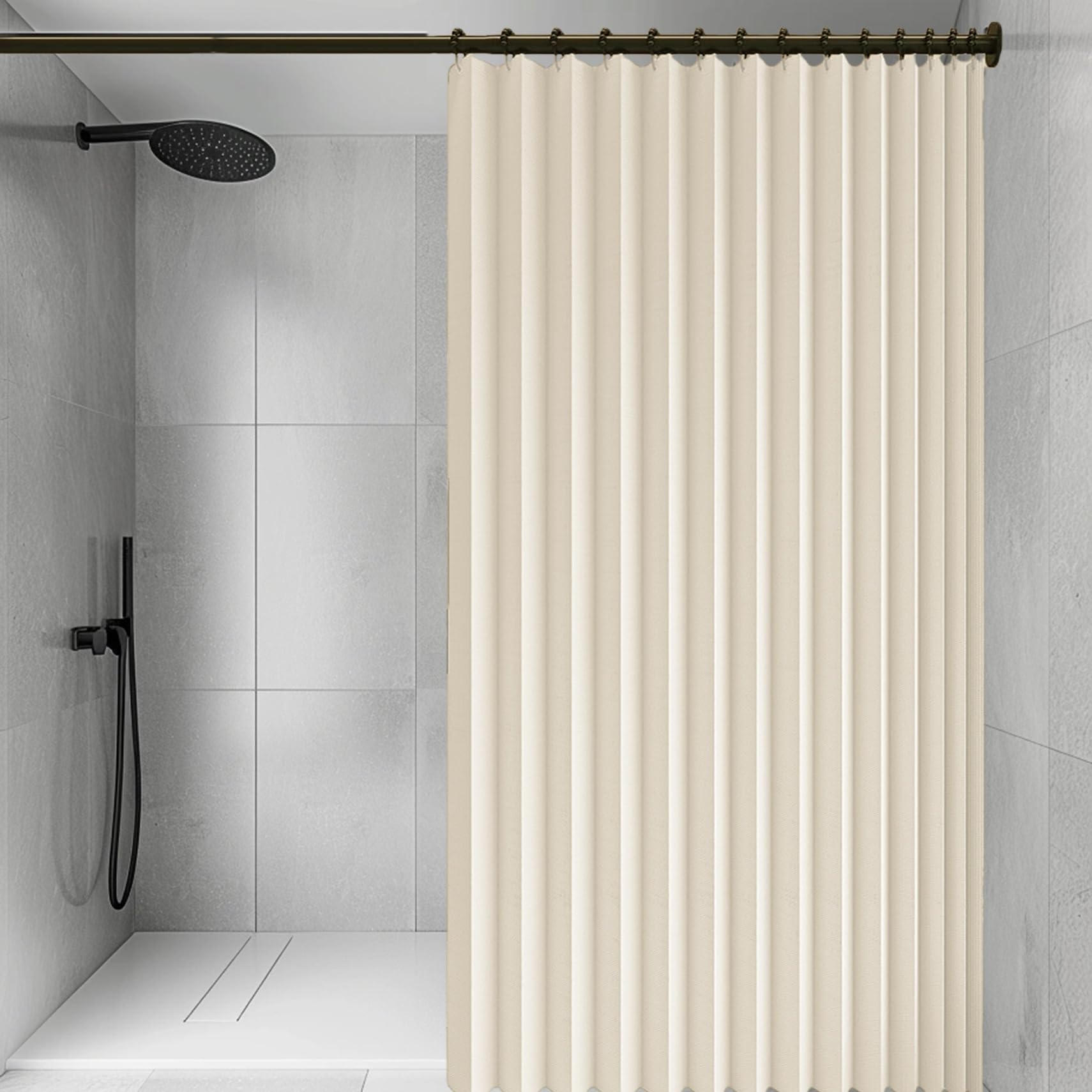 Cortina de Ducha Plegable 166 x 195 cm Imán a Prueba de Salpicaduras, Resistente, Cierre Rápido Cortina de Ducha Plegable Impermeable para Baño, Sala de Estar, Dormitorio, Beige