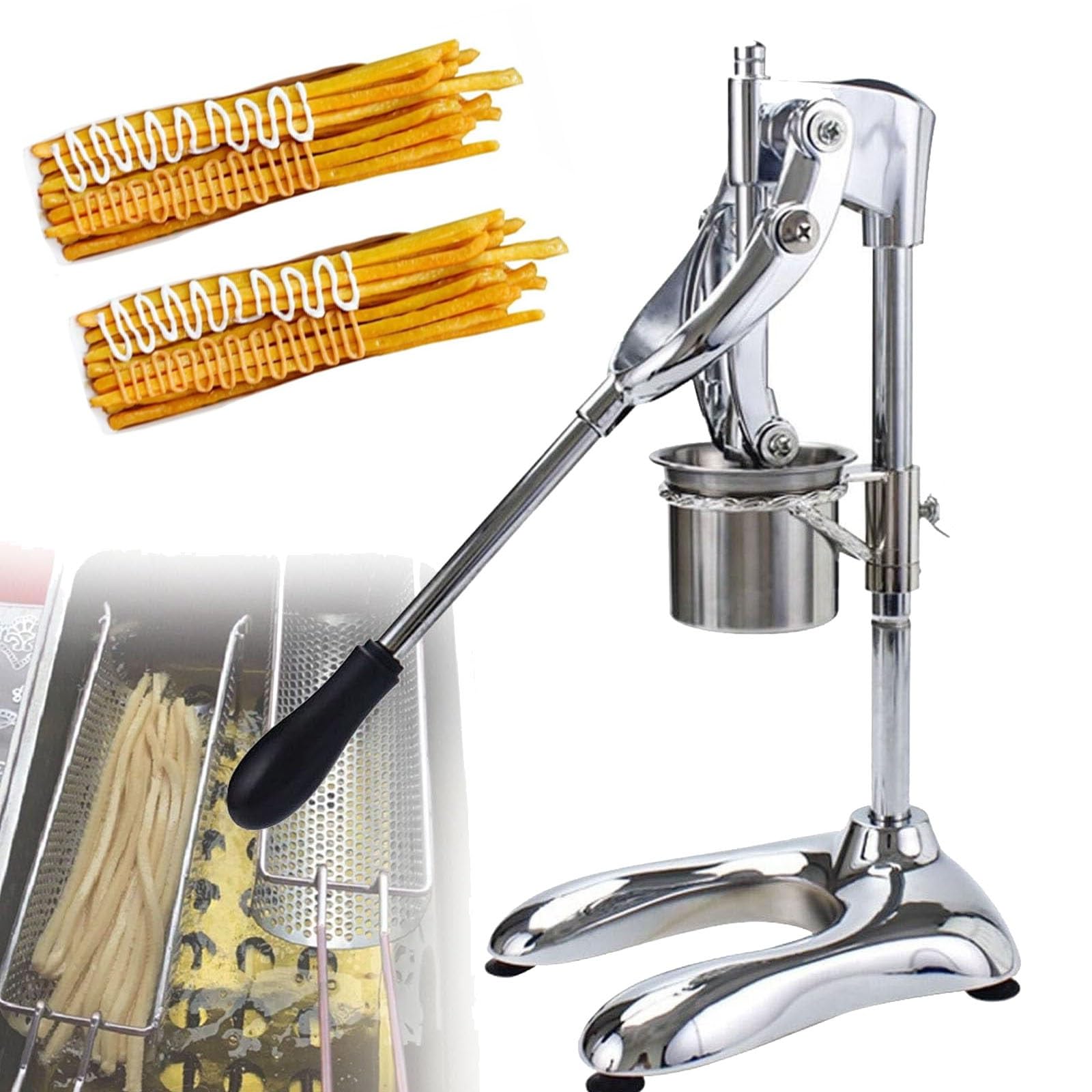 Máquina manual de patatas fritas largas con cesta para freír, cortador de patatas de acero inoxidable con 12 agujeros para patatas fritas caseras, herramienta de cocina de bricolaje