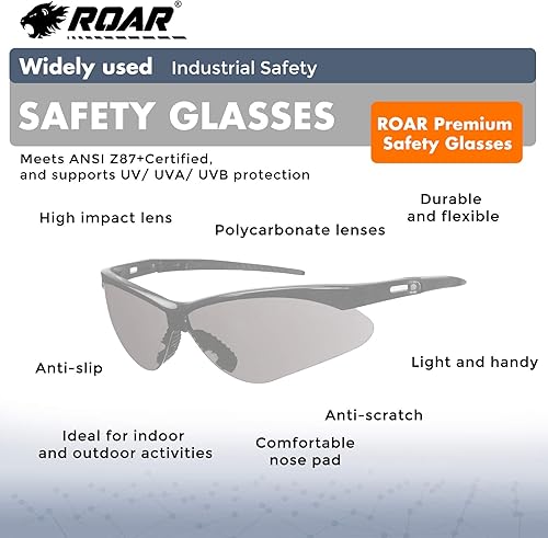 Miniatura 3 de ROAR Gafas de seguridad ahumadas de alta calidad, 6 pares por caja, gafas protectoras, gafas de seguridad, gafas de Airsoft, lentes resistentes a