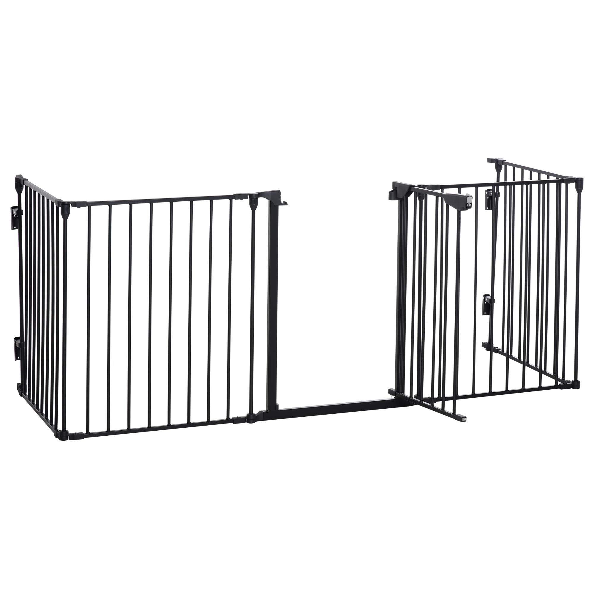 PawHut Pet Safety Gate Dog Gate 5 Panels Stair Barrier Black | Foldable Metal Fence, Playpen Fireplace, Room Divider, Fire Guard, Automatic Closing Door