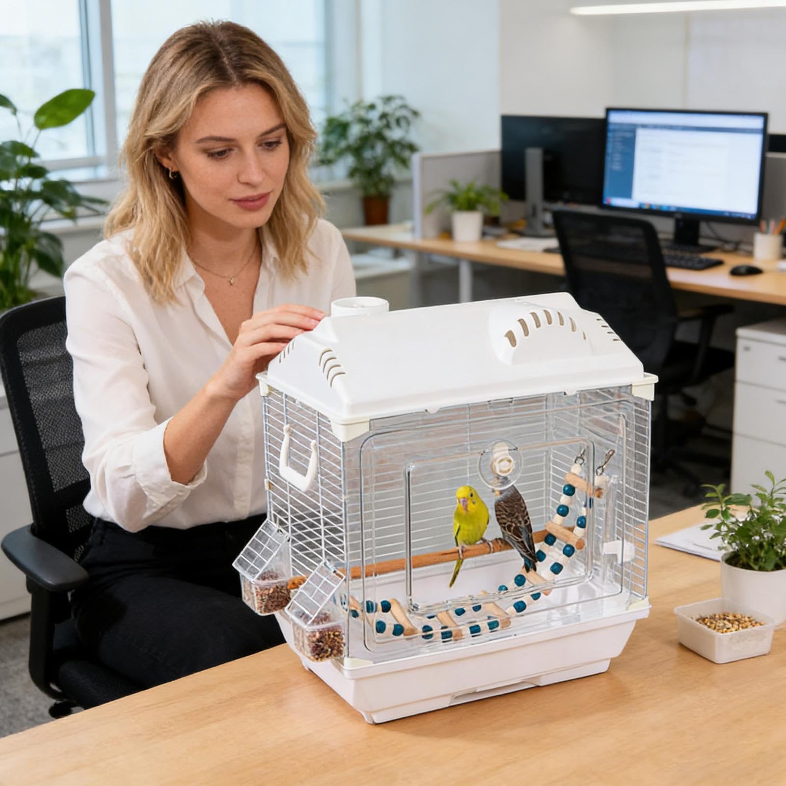 Jaula para Pájaros Ligera A Prueba De Escape Y Transpirable | Transportín Para Aves Ninfas Y Animales Pequeños para Interiores Exteriores Casa Camping y Viajes Canarios Agapornis