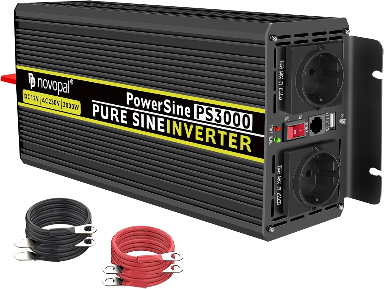 NOVOPAL 3000W/6000W Inversor 12V 220V Onda Pura Convertidor | 5M Mando a Distancia, 2.4A Puertos USB, 2EU AC para Camión, Coche, Caravana,Barco,Camping,Viajes