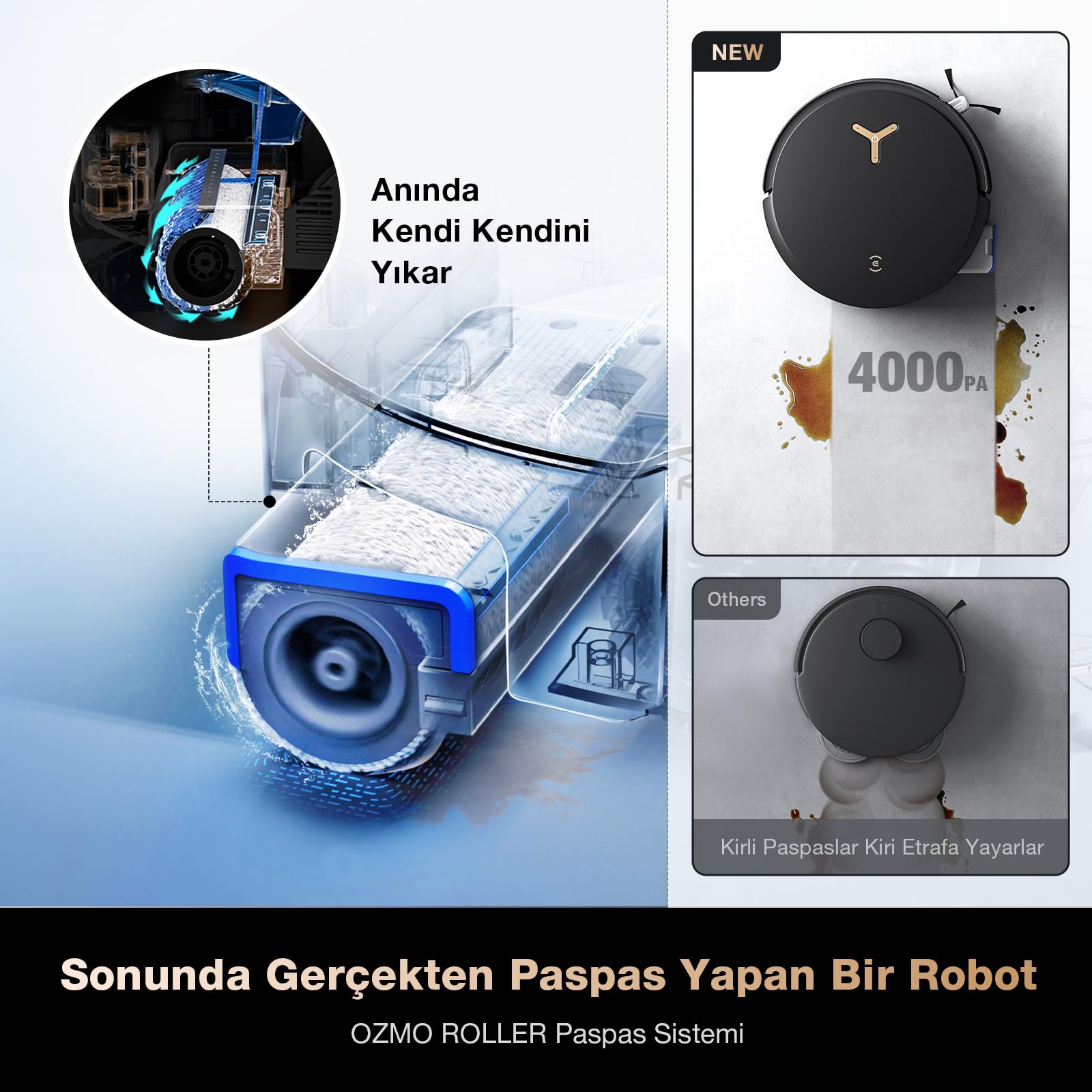 ECOVACS DEEBOT X8 PRO OMNI Robot Aspirapolvere Lavapavimenti, 18000Pa, Tecnologia di Lavaggio Automatico Istantaneo OZMO ROLLER, Pulizia con acqua calda 40-75°C, Soluzione Detergente Automatica, Nero