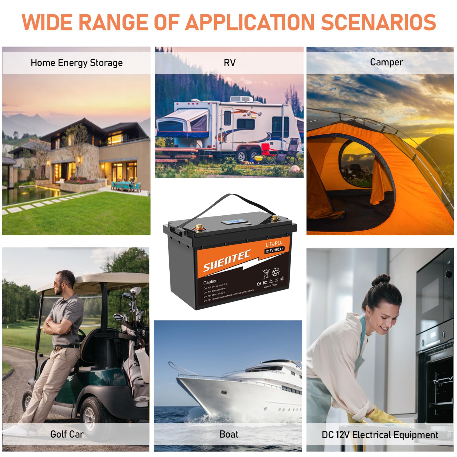 Shentec Lifepo4 150Ah Batteria auto LiFePO4 Batteria al litio a ciclo profondo da 150A BMS integrata, 6000+ cicli, per camper, rimorchio solare, barca e campeggio