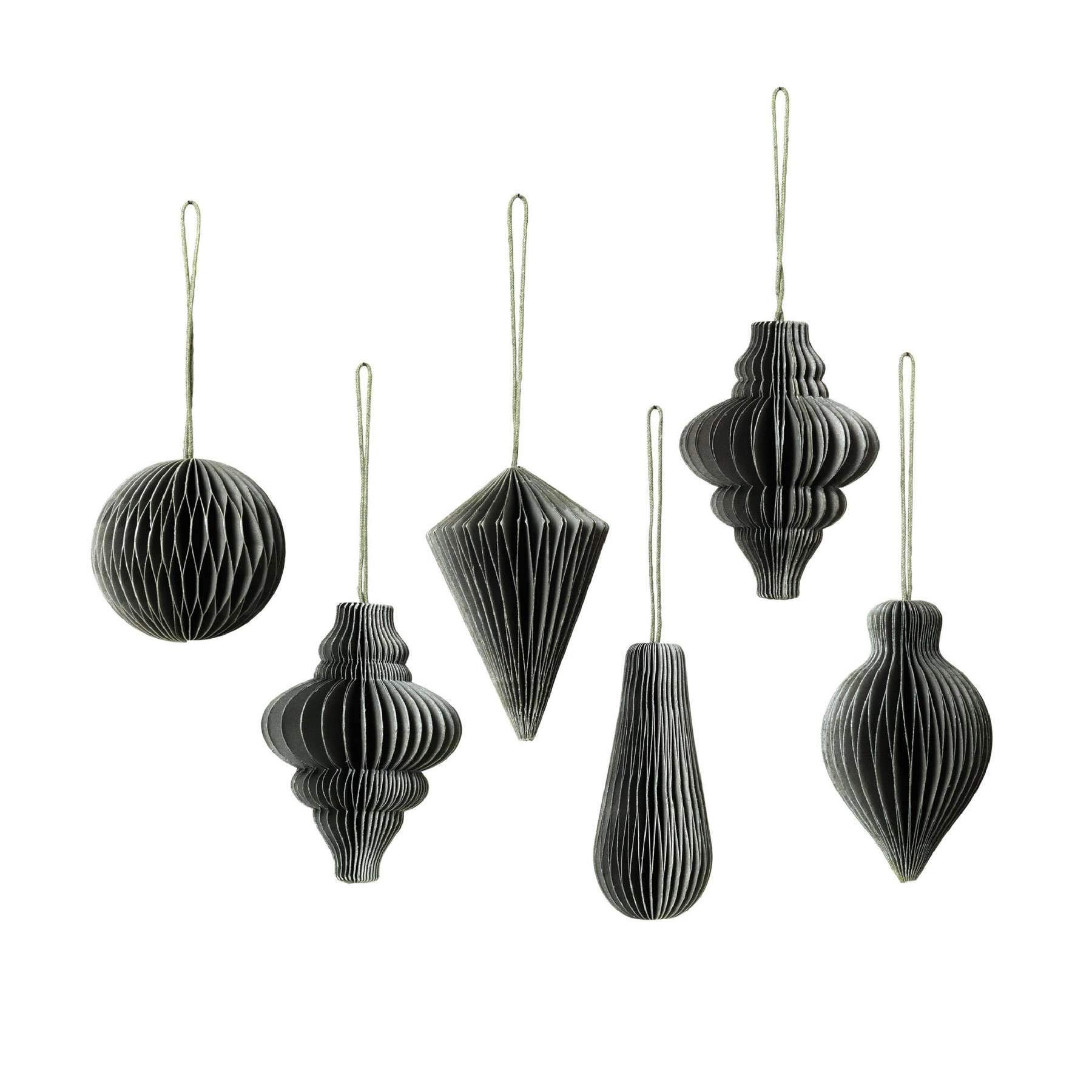 Broste Decorative Christmas Mix Paper Pendants Set of 6 Ready Folded in Box Size 5 x 7 cm Colour Thyme, Thymes, 10x9cm