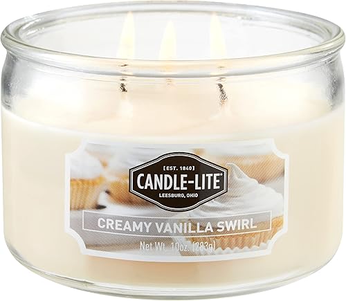 Candle-lite Velas perfumadas, fragancia cremosa de remolino de vainilla, una vela de aromaterapia de 10 onzas con tres mechas con 20-40 horas de
