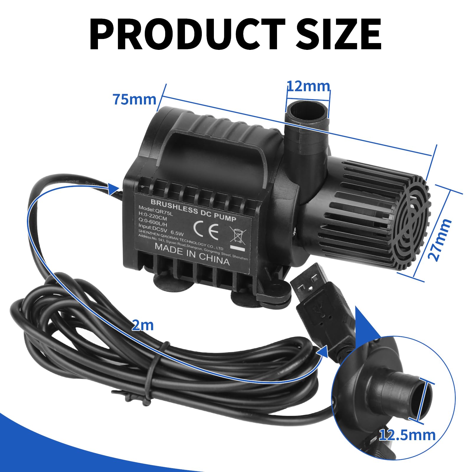 SWAWIS Pompa Acquario Pompa Laghetto 600L/H 2,2M DC5V 6,5W Mini Pompa Acqua con Controllo Della Velocità Pompa Sommersa Mini Pompa Acqua Ultra-Quiet Pompa per Acquario Fontana Pompa per Laghetto