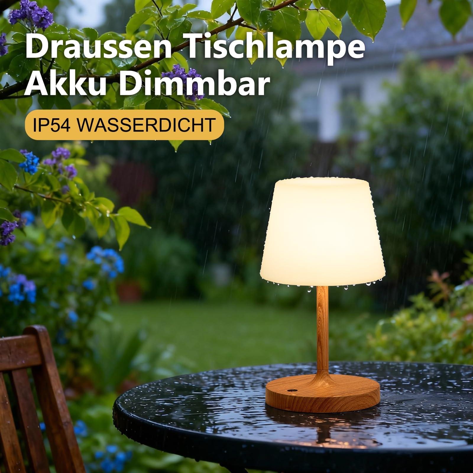 LED Tischlampe Kabellos, Nachttischlampe Touch, Tischlampe Kabellos Akku mit Stufenlos Dimmbar & Memory Funktion, Touch Nachttischlampe Dimmbar für Schlafzimmer, Café, Outdoor, Holzmaserung