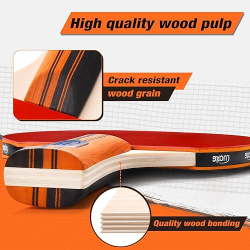 Miniatura 5 de Juego de 4 palas de ping pong, palas y pelotas de ping pong, juego de raquetas de tenis de mesa adecuadas para juegos en interiores y exteriores,