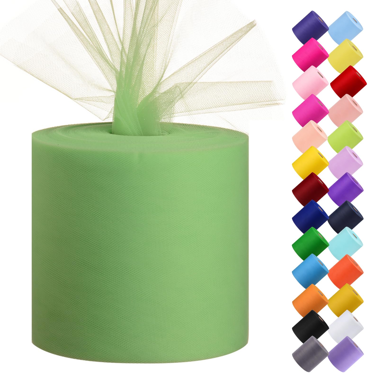 Tulle Fabric Roll, 6” by 200 Yards (600FT) Tulle Organza Fabric Spool for DIY Tutu Skirt Baby Shower Decor Wedding Backdrop Crafts Birthday Party Supplies (Mint)
