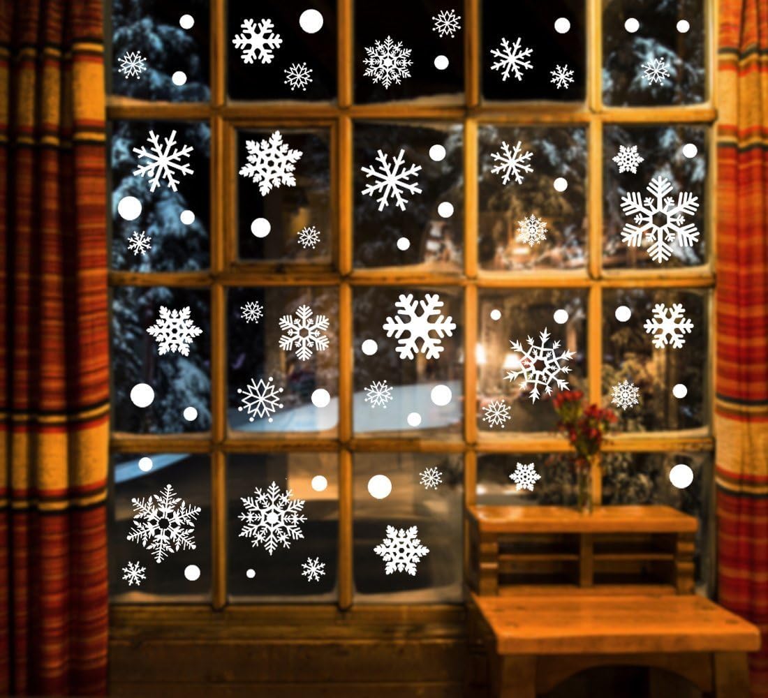 Christmas Snowflakes Window Decorations Xmas Clings Decal Stickers for Christmas Thanksgiving Ornaments Party Supplies-6 Sheets, 190+pcs