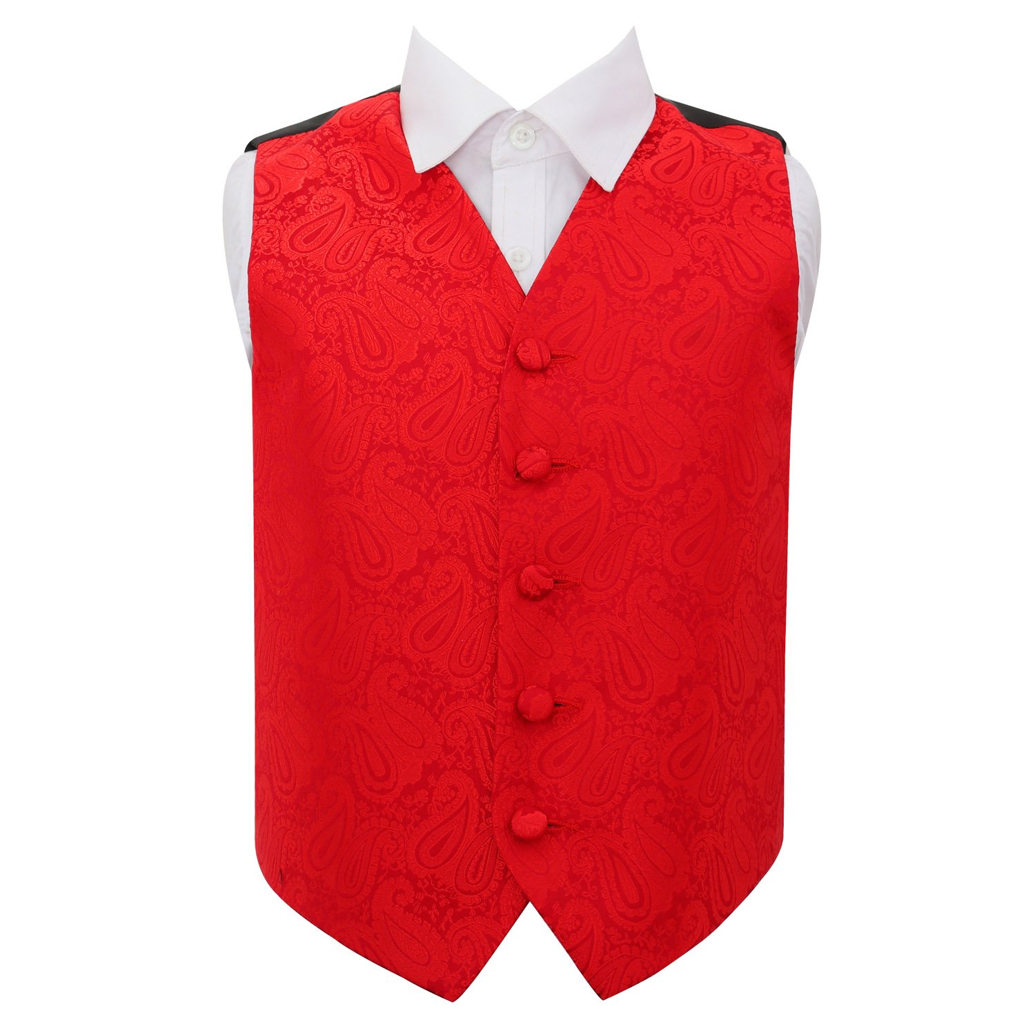Dqt Boys Red Paisley Floral Wedding Waistcoat Vest – Page Formal Suit – 13-14 Years 34"