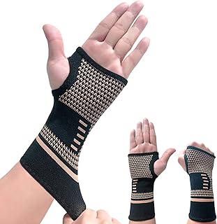 Copper Wrist Compression Sleeve, Elastic Wrist Support Sleeve Wrist Brace for Tendonitis, Arthritis, Sprains Pain Relief, Breathable Carpal Tunnel Hand Brace for Sport, Fitness, Workout, Typing