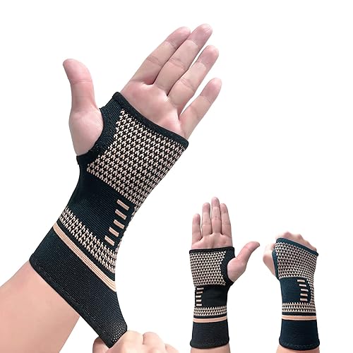 Mangas de compresión de muñeca de cobre (2 unidades), muñequera elástica para tendinitis, artritis, alivio del dolor de esguinces, soporte de mano