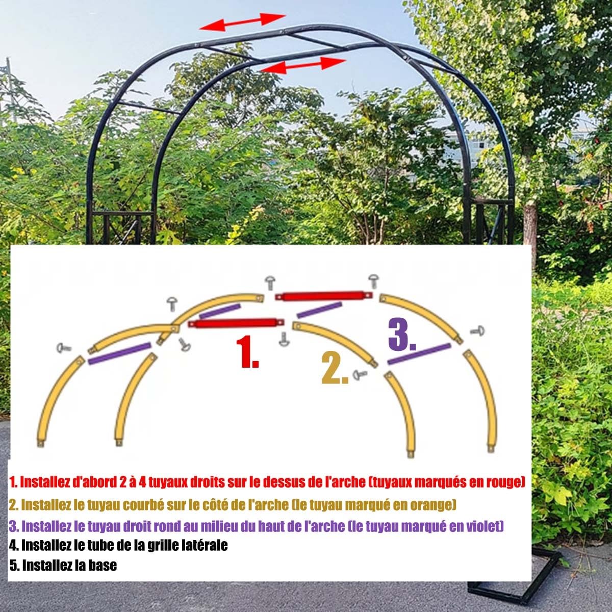 Arche de Jardin en métal, 230cm de Haut x 140cm~340cm de Large Arceau à Rosier, tonnelle en métal Robuste pour Grimper, vignes et Plantes, Mariage, décoration de fête(Brown,180x230x40cm)