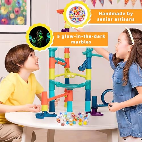 Miniatura 6 de MCPINKY 36 canicas de vidrio para niños, incluyendo 5 canicas que brillan en la oscuridad para juegos de correr, regalos