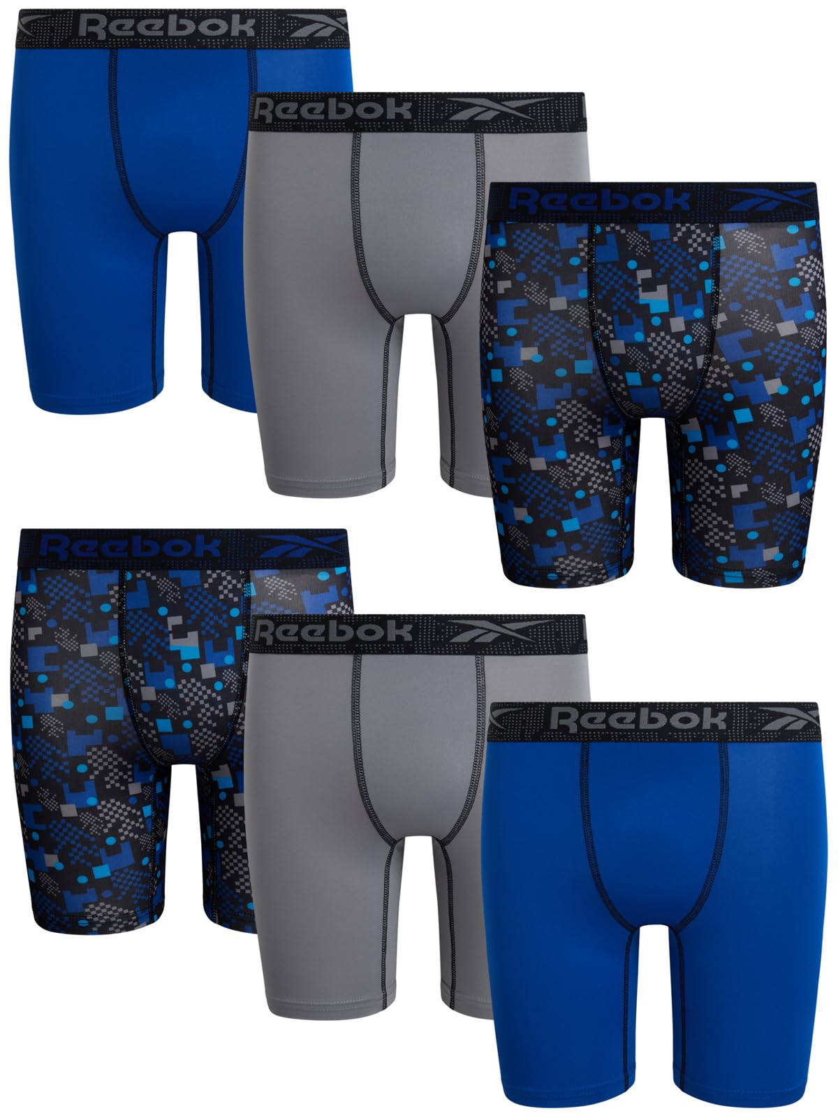 Reebok Boys Boxer Briefs - 6 Pack Performance Long Leg Boxer Briefs Boys Underwear with Support Pouch 6
