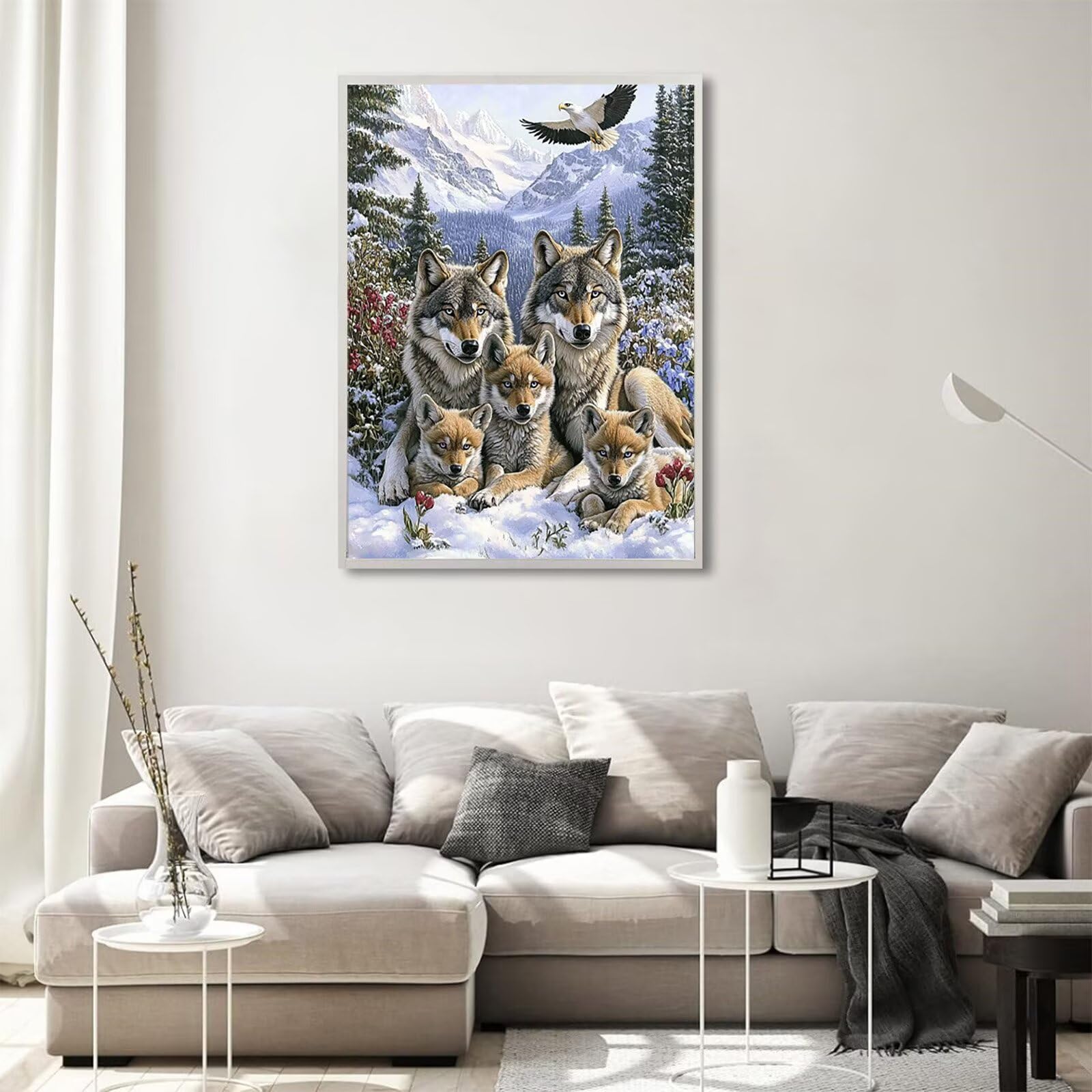 Wolf Diamond Painting Winter Diamond Painting 70x100cm Vollbohrer Diamanten Kinder Anfänger Bastelset, DIY Set Erwachsene Kreativ Set für Erwachsene für Zimmer Wand Deko, Geschenke für Frauen,Model657