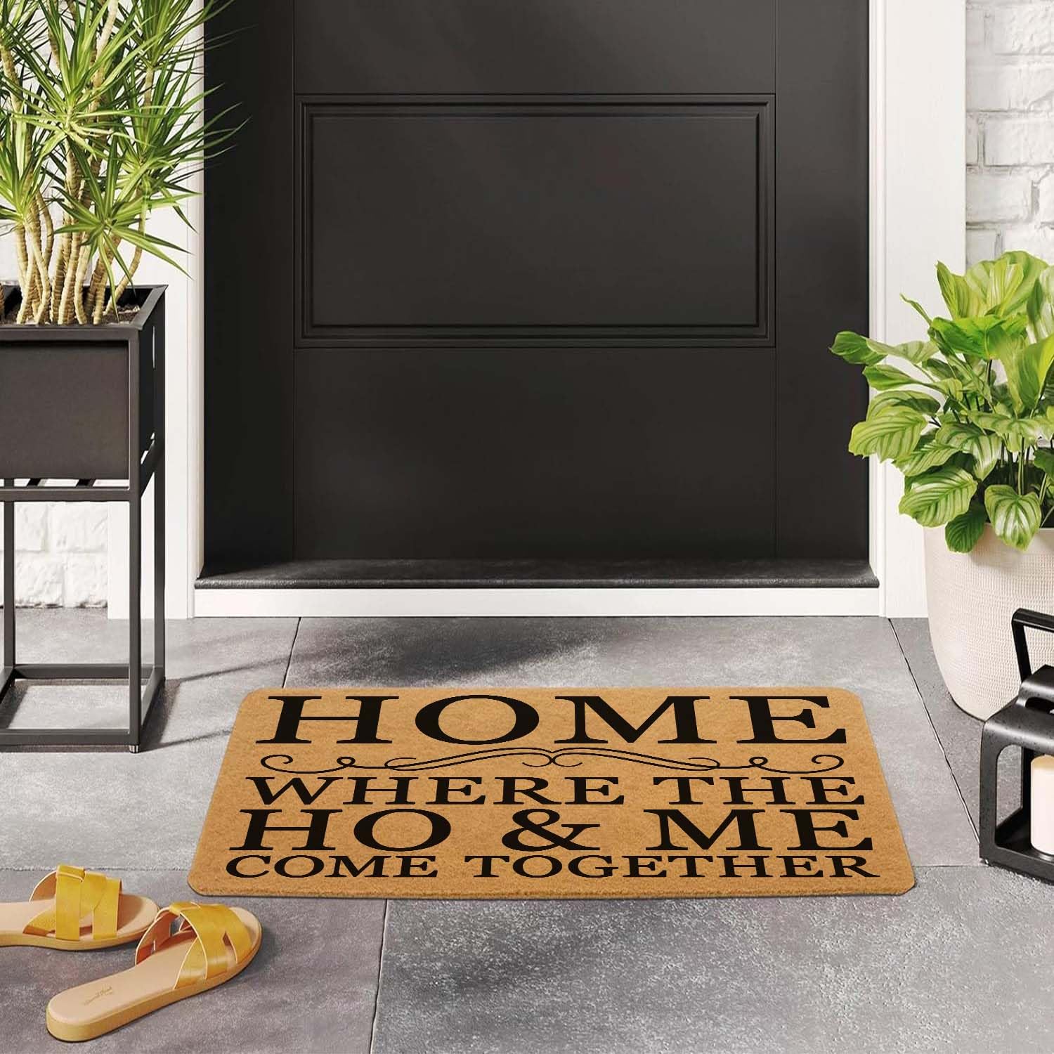 Lustige Fußmatte für Eingang, Außenbereich, mit robuster Veranda, Willkommens-Matten, Eingangsmatte, Hauseinweihung, Geschenkmatte, 74,9 x 43,2 cm (Home Where The Ho and Me Come Together)
