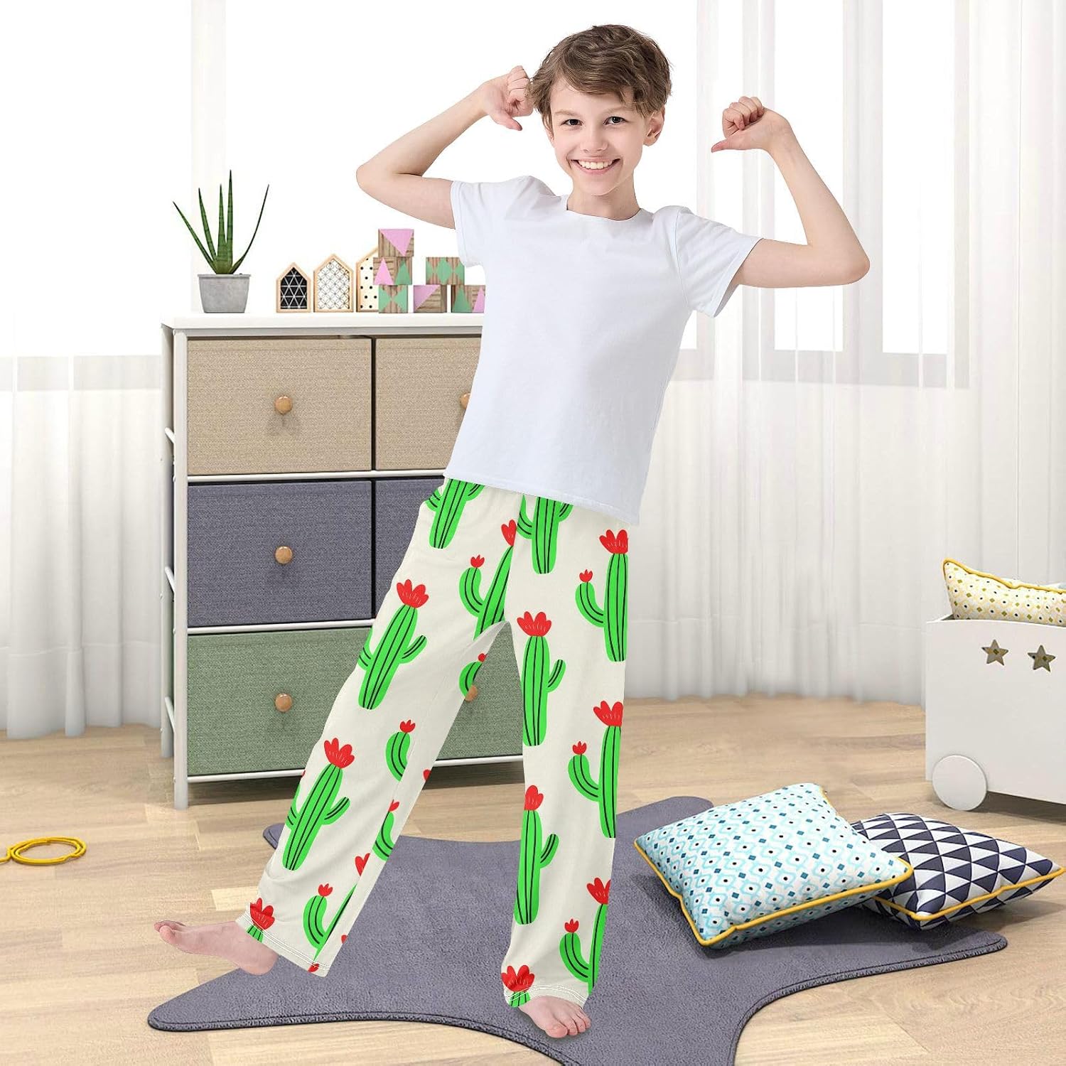 J JOYSAY Blooming Cactus Plant Ivory Pajamas Pants Soft Long Pajama Bottoms Lounge Sleep Pants Size S-XL