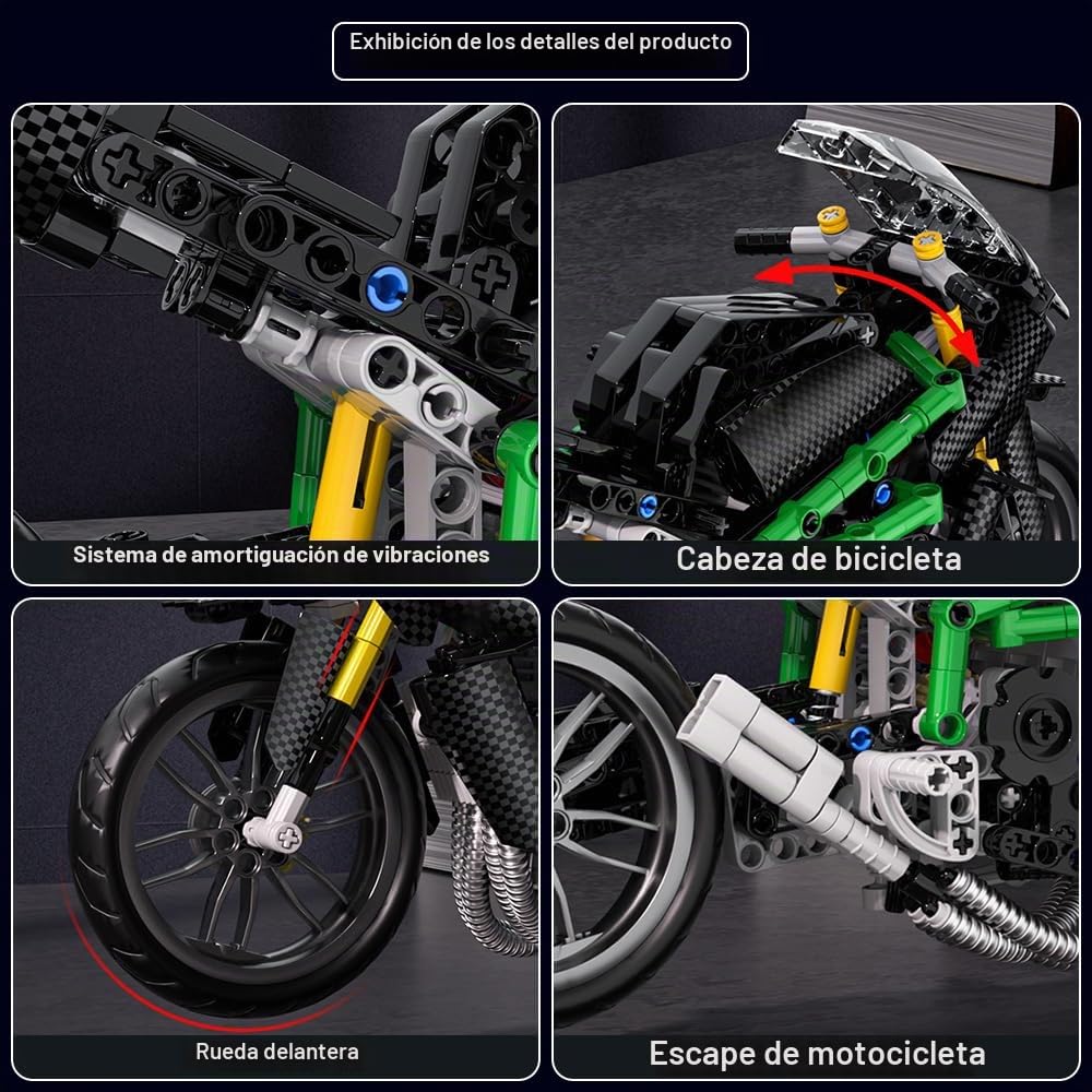 Mould King 23002 Técnica Kawasaki Ninjaa H2R Bloques de Abrazadera Juguete Moto Race Super Bloques de Construcción Moto Compatible con Otras Marcas (639 Piezas)