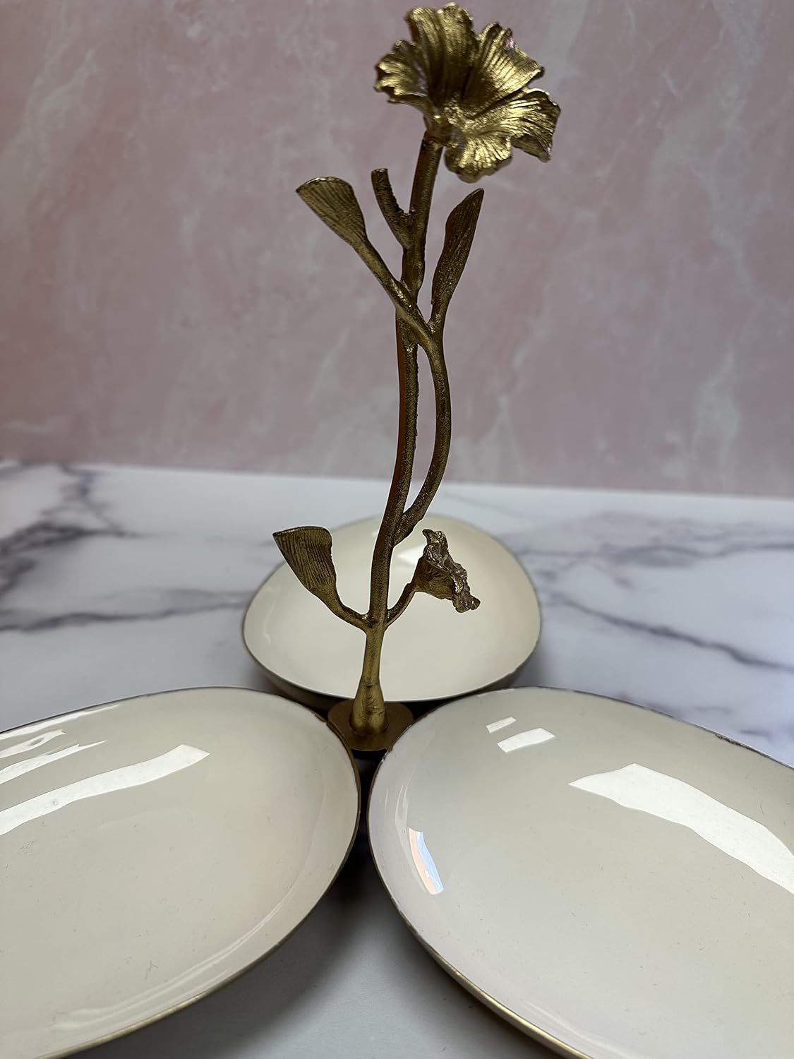 White Aluminum 3-Bowl Condiment Server with Floral Handle