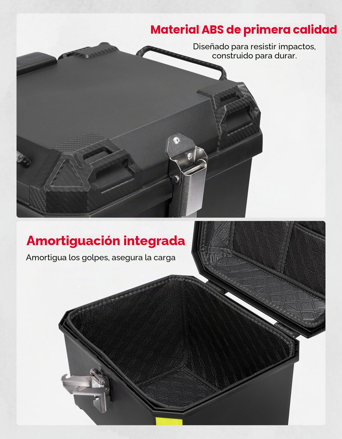 KEMIMOTO Maleta superior para motocicleta de 45L, Maleta universal para motocicleta para todas las motocicletas, Maleta trasera impermeable y desmontable para motocicleta con cerradura y respaldo