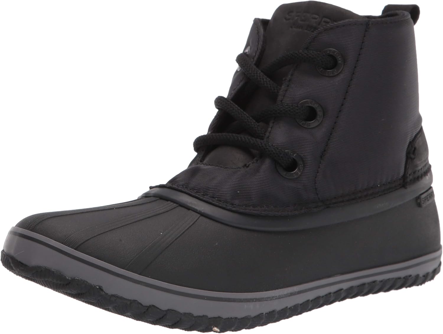  | Sperry Top-Sider Schooner 3-Eye Twill Nylon, Black/Black | Rain Footwear