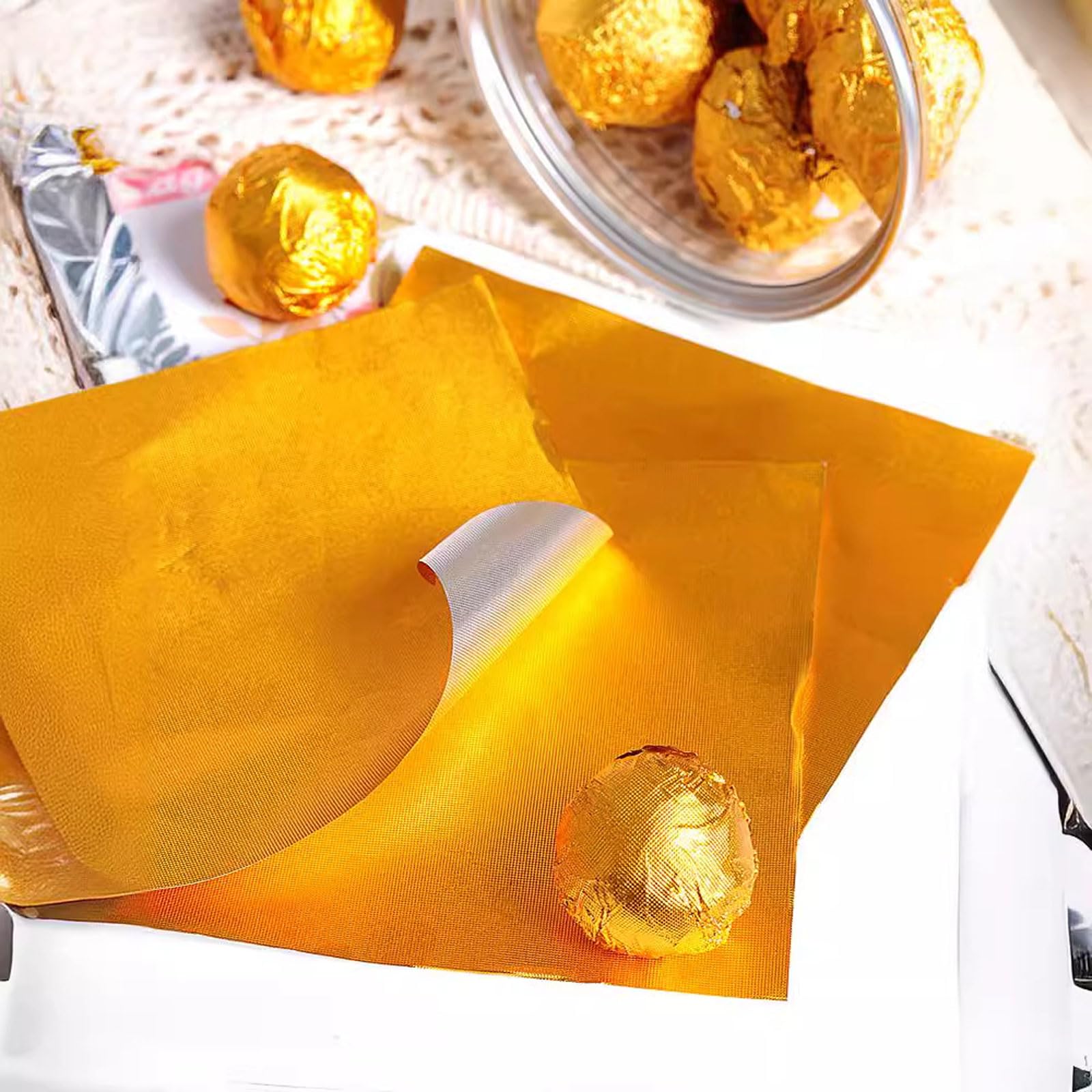 1000 arkuszy czekoladowych złotych papier spożywczy - aluminiowy papier do pakowania prezentów w różnych rozmiarach na domowe czekoladki i cukierki - dla R (rozmiar: 9,84 x 9,84 cala (25 × 25 cm
