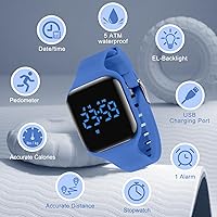 Vista 6 de Reloj deportivo digital para niños y niñas con contador de pasos, alarma vibratoria y despertador. Rastreador de actividad a prueba de agua, sin