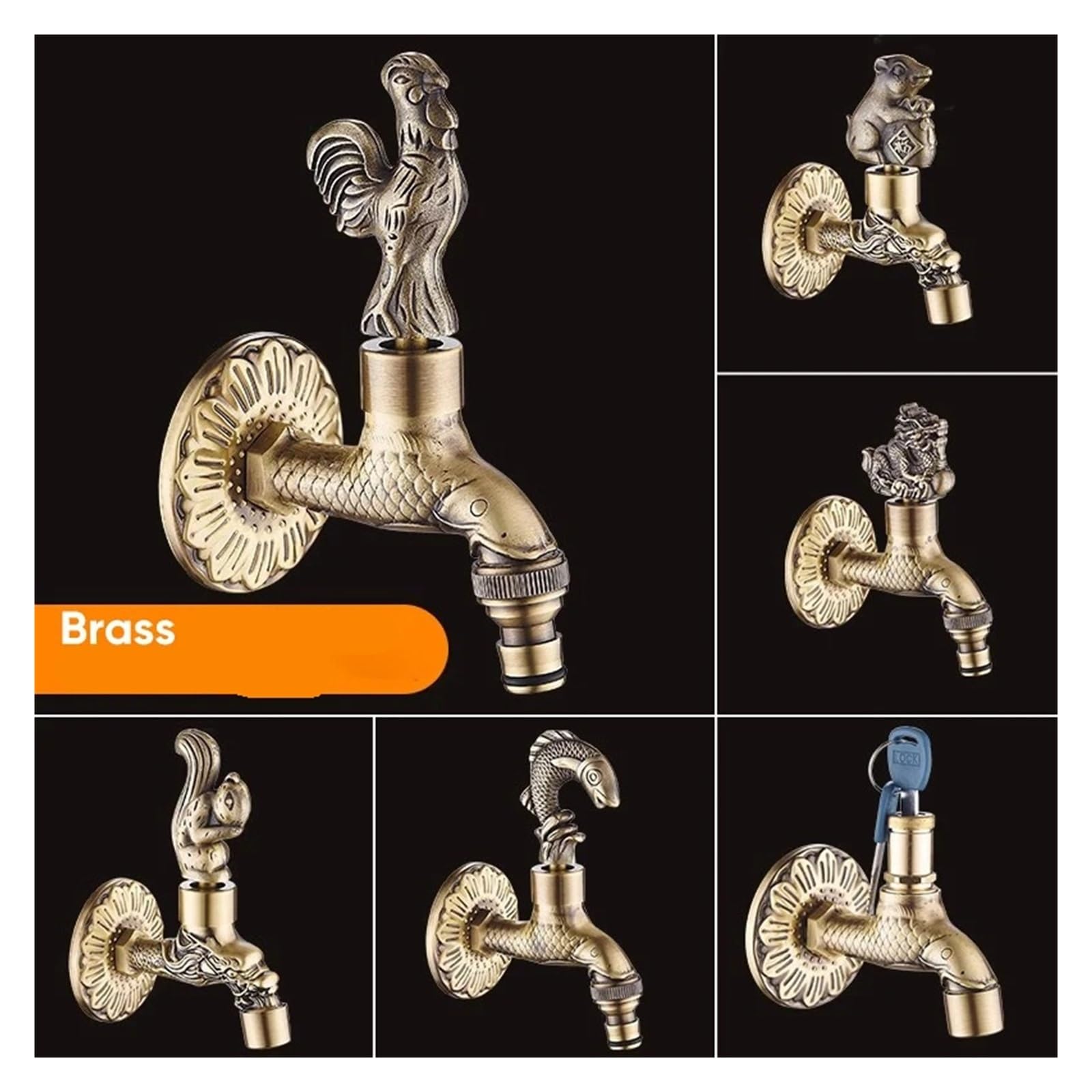 LYGSWDB Grifo de Bronce para Grifo, jardín Exterior Tallado con dragón para baño y Lavadora, Kit de Montaje Incluido