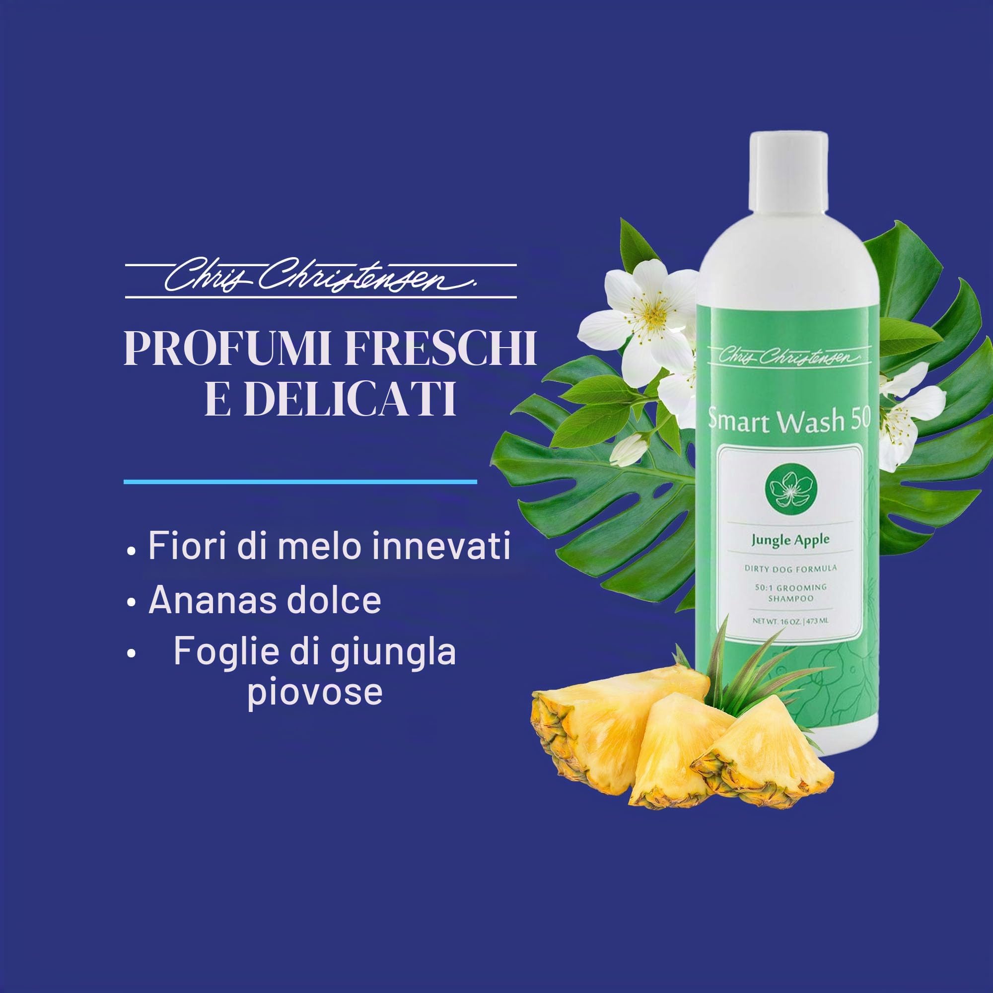 Chris Christensen SmartWash 50 Shampoo Jungle Apple 3,8L – Shampoo Ultra Concentrato 50:1 per Cani e Gatti, Profumo di Mela Esotica, Pulizia Profonda per Tutti i Tipi di Manto, Made in USA