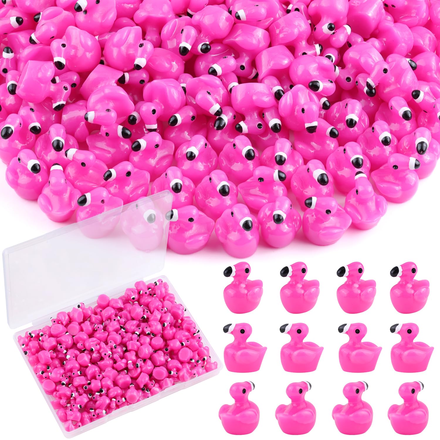 200PCS Mini Flamingos Resin Animals to Hide Tiny Flamingo Ducks Cruise Duck | Mini Figurines to Hide,Resin Rose Pink Flamingos,Mini Ducks,Small Animal Accessories Bulk for Ornaments DIY Crafts & Decor