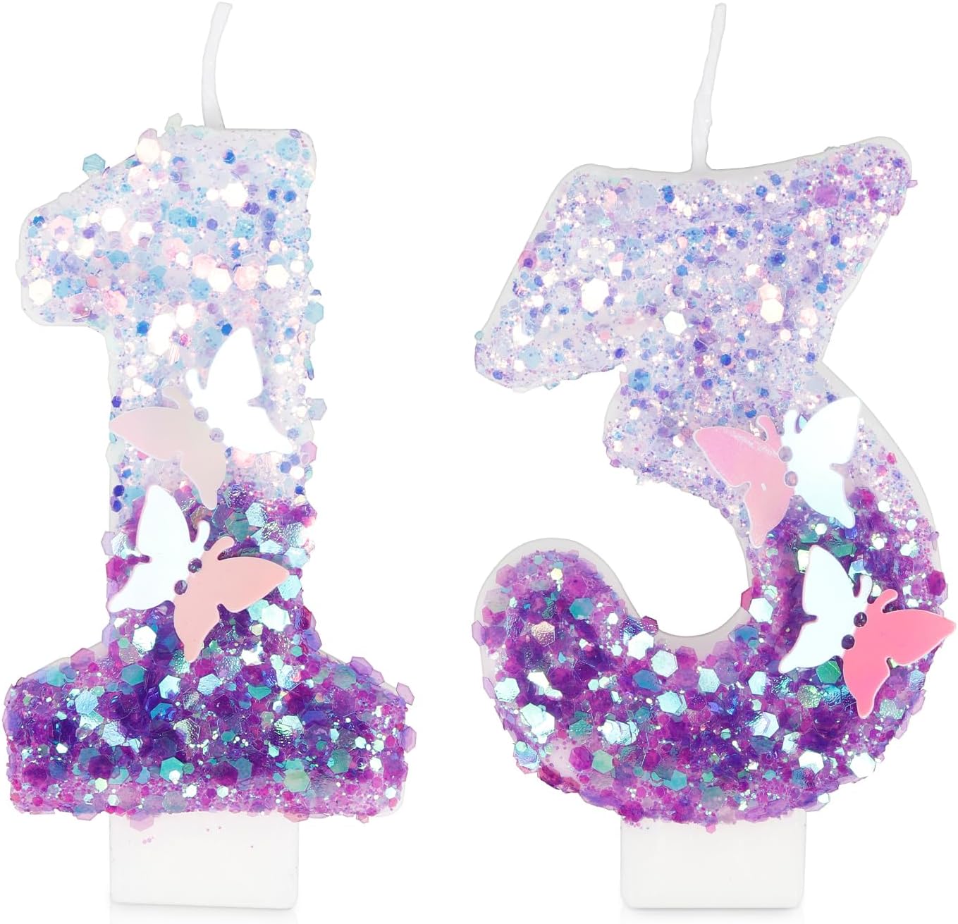 Birthday Candles Number 13 Candle, Butterfly 13th Birthday Decorations for Women/Girl, Purple Happy Birthday Candle for Cake, Handmade Sequin Numeral Candle Wedding Cake Topper Anniversary Party Decor