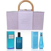 Cool Ocean Couple Cologne Set,100mlx2 Eau de Parfum Long Lasting Crisp Aquatic &amp; Marine Scent for Women&amp;Men Perfume with Premium Handbag Box Gift