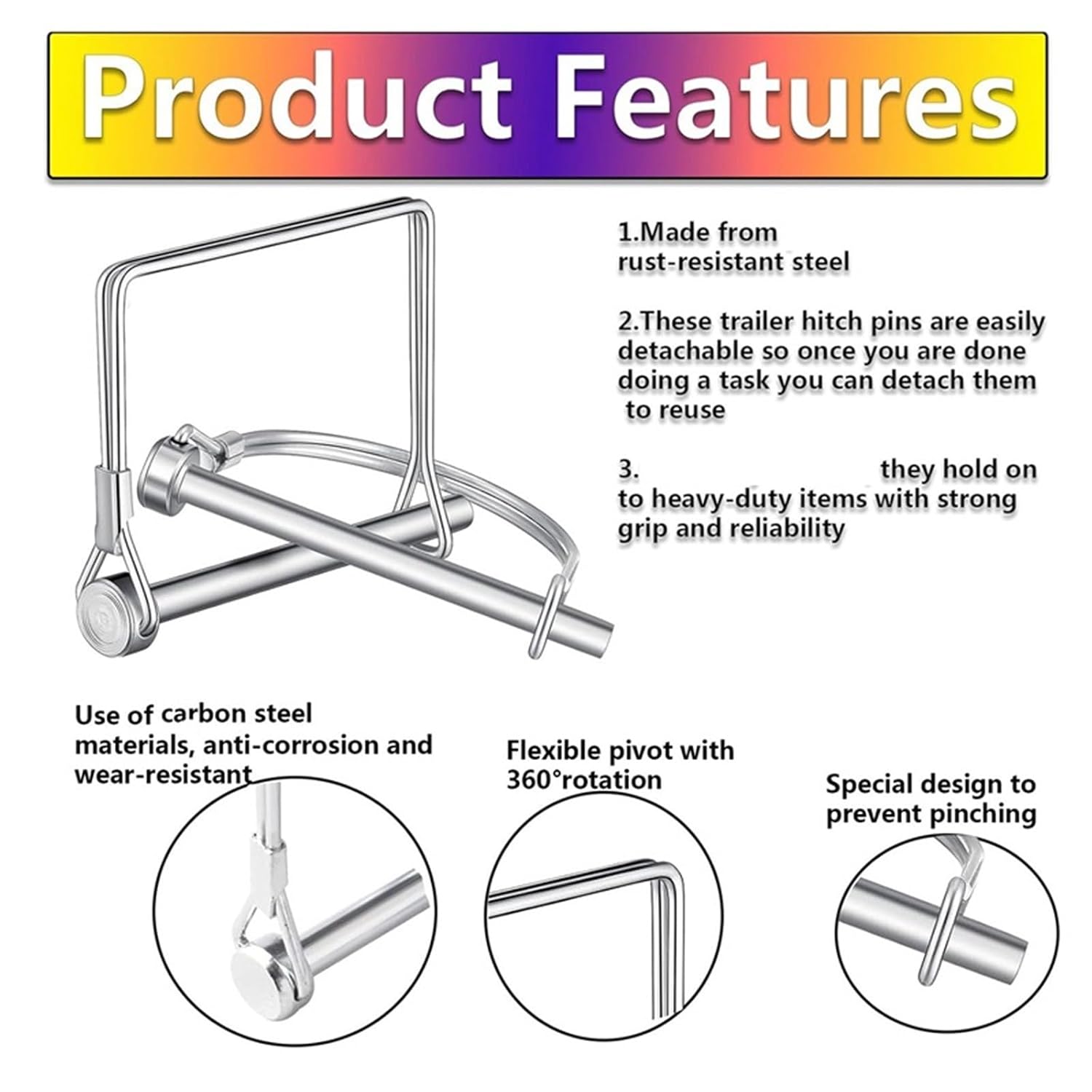 Trailer Pin 24PCS Pin Shaft Locking Trailer Lock Pins Hitch Wire Safety Coupler for Towing