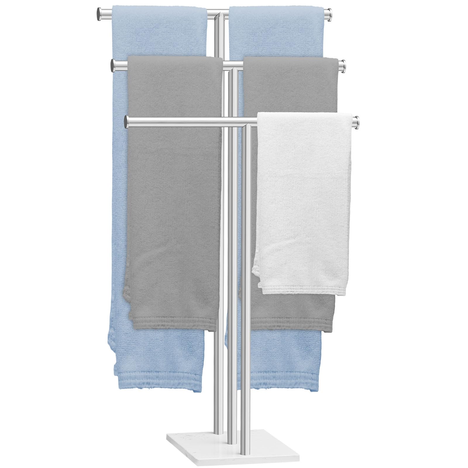 Suzile 3 Tier Standing Towel Rack with Marble Base for Bathroom Freestanding Towel Rack Stainless Steel Towel Holder Stand for Floor Next to Tub or Shower Towel Rack for Bathroom Bedroom Laundry Room