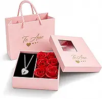 Caixa Porta Joias Presente Mãe com Rosa Decorativa e Colar Surpresa Formato Compacto (Rosa)