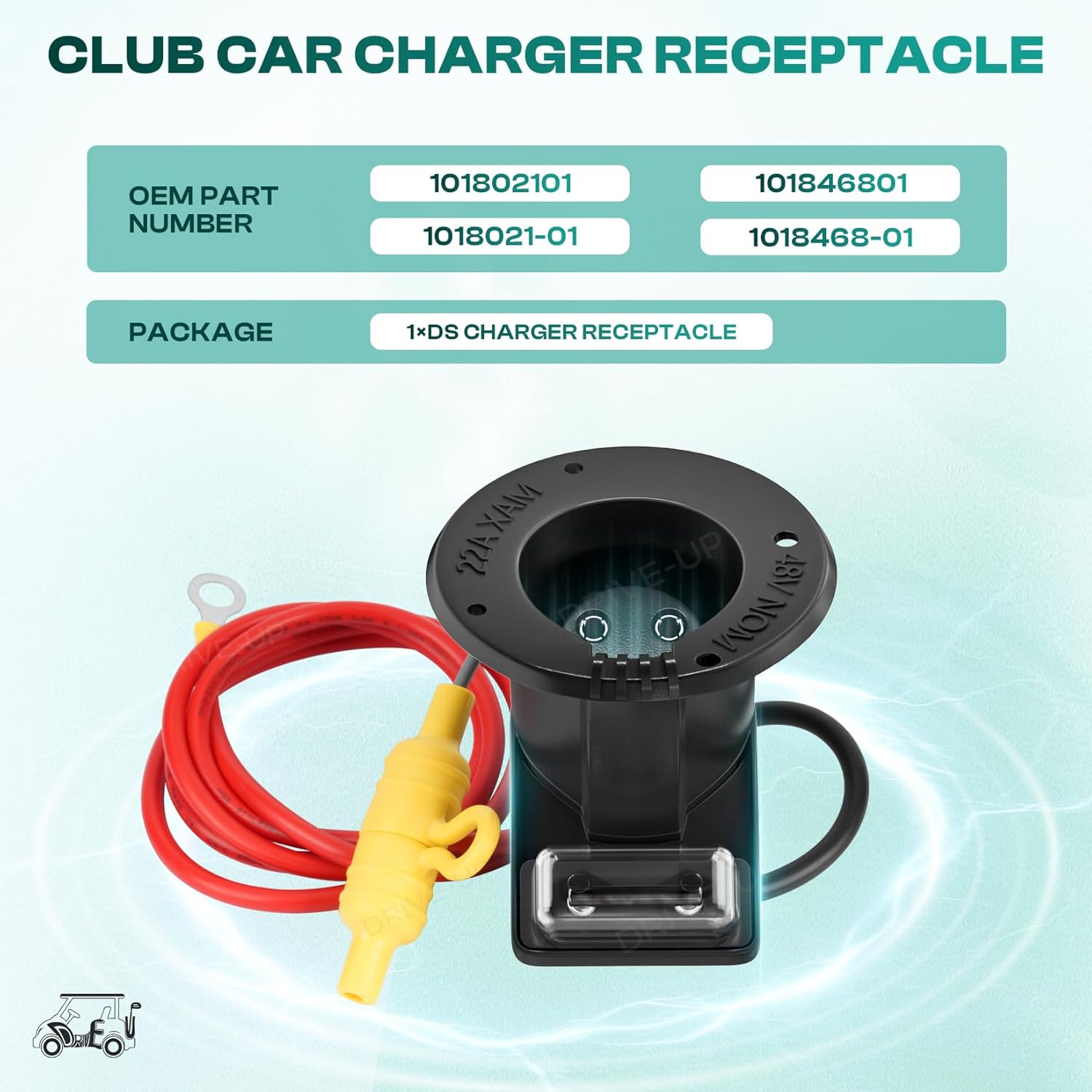DRIVE UP 48V Club Car Charger Receptacle Charger Plug for Club Car DS Modes, Golf Cart Charging Port with Cord and Club Car Plug OEM 101828901 101802101