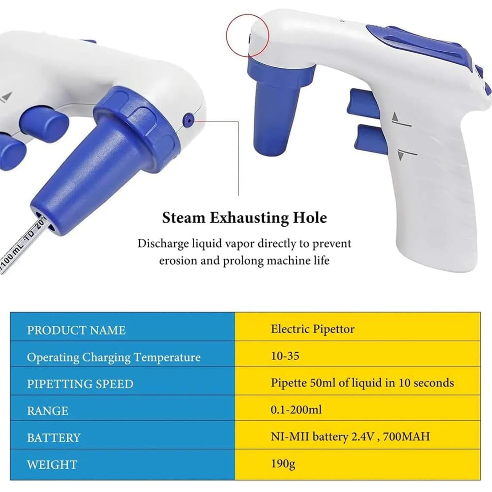 Regolatore Elettrico per Pipette, Pipettatore Automatico per Grandi Volumi da 0,1-200 Ml, Misurazione Accurata dei Liquidi a velocità Regolabile, Adatto Sia per Pipette in Vetro Che in Plastica