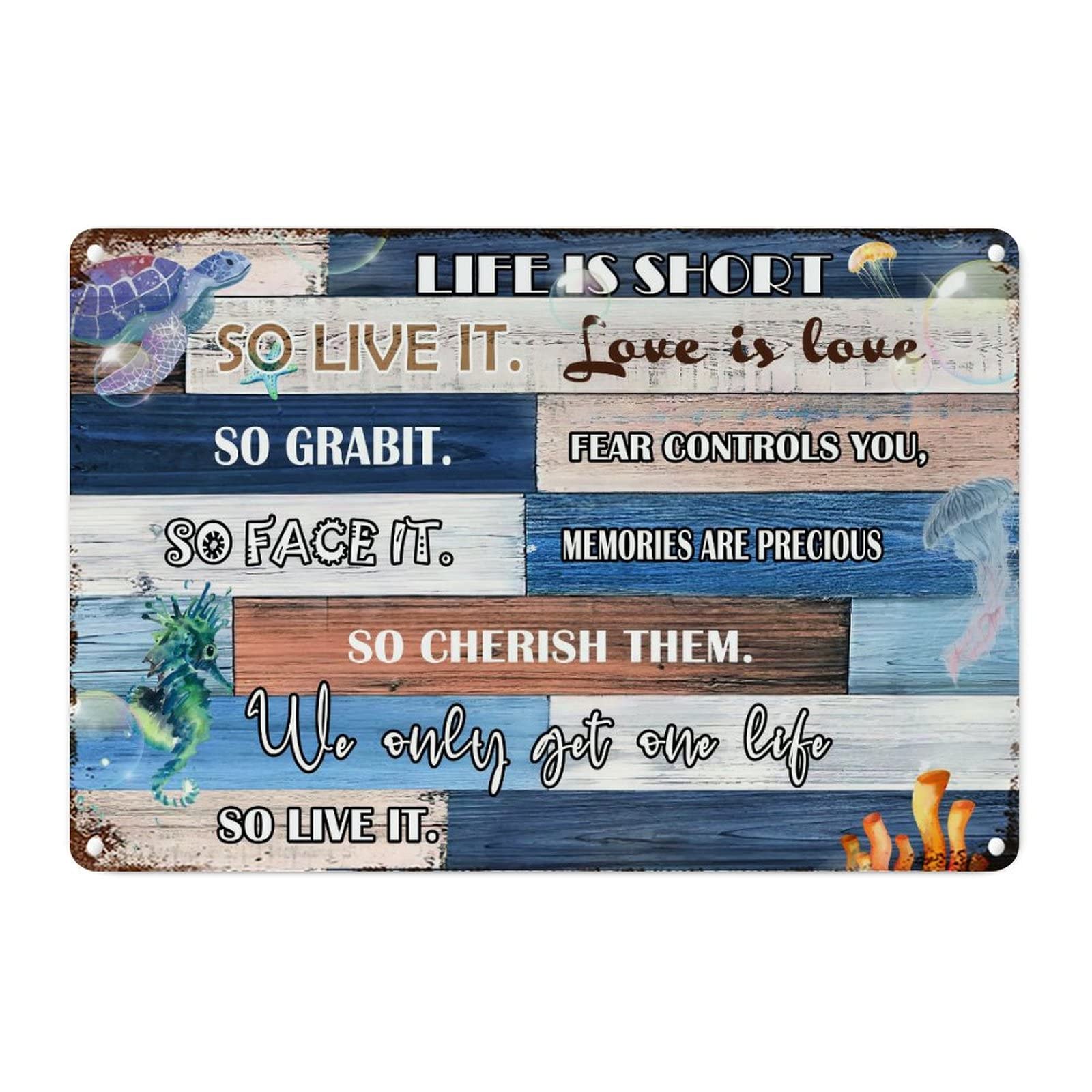 Tableau métal plage rétro : citation voyage sous-marin 30x45cm pour porche cosy