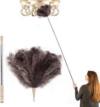 Extendable 81.9 Inch Ostrich Feather Duster with Extension Used for Home Cleaning Ceilings Furniture Fans Washable1.8M Telescopic Rod,Grey