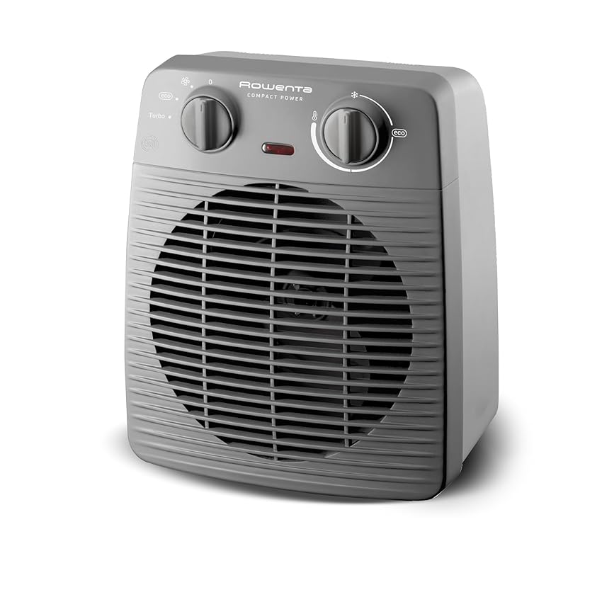 Rowenta Compact Power, Termoventilatore Compatto per Piccoli Spazi, Ventilazione Calda e Fredda, Modalità Turbo e Eco, 2 Livelli di potenza, Sicuro e Potente, 2000 W, Grigio, SO2212
