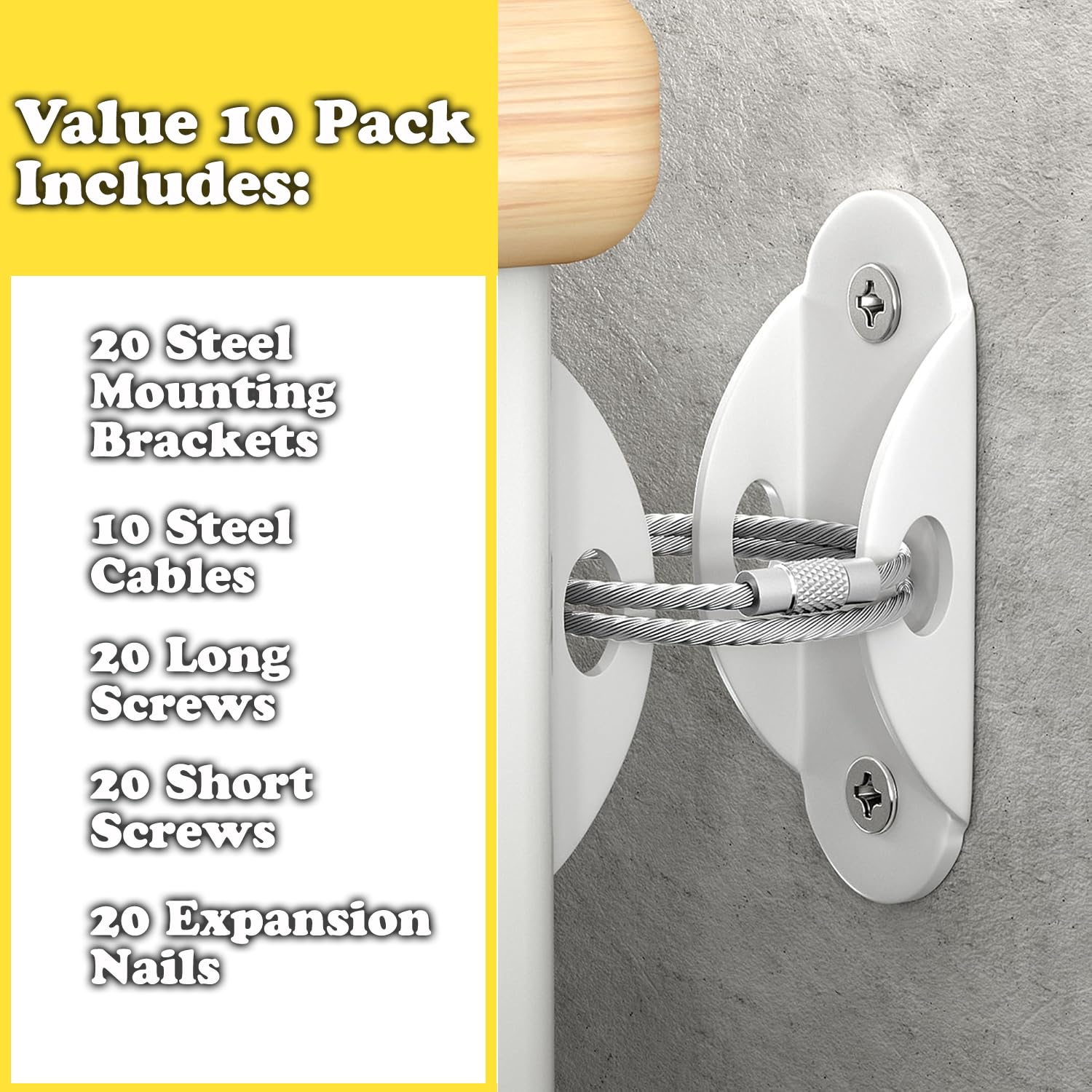 Heavy-Duty Furniture Anchors for Baby & Pet Safety – 10 Pack, Earthquake-Proof White Straps, Easy Installation