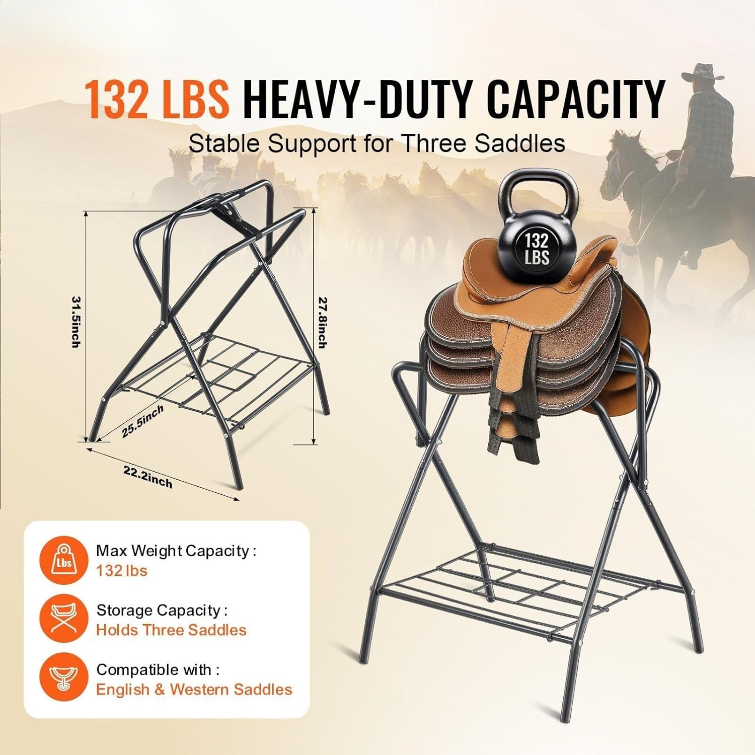 Folding Saddle Rack Portable Freestanding Horse Saddle Stand 132 LBS